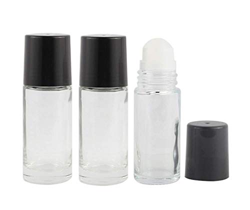 USRommaner 3 Packs Glass Roll On Bottles Deodorant Container Travel DIY Deodorant Bottles With Plastic Roller Balls For Lip Balm Lotion Sunscreen (50ml)
