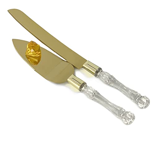 Adorox Wedding Cake Knife and Cake Cutter, Stainless Steel Cake Cutting Set,Cake Cutting Set for wedding, Cake Server and Knife Set for Birthday Party Christmas Gift (Gold)
