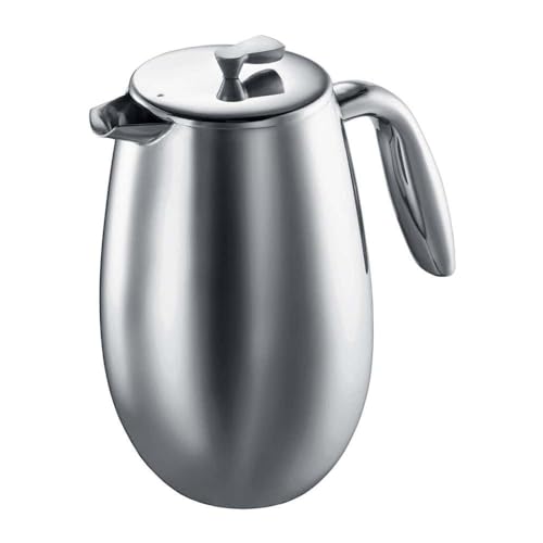 Bodum Columbia Thermal French Press Coffee Maker, Insulated, Double Wall, Stainless Steel, 34 Ounce, 1 Liter, Chrome