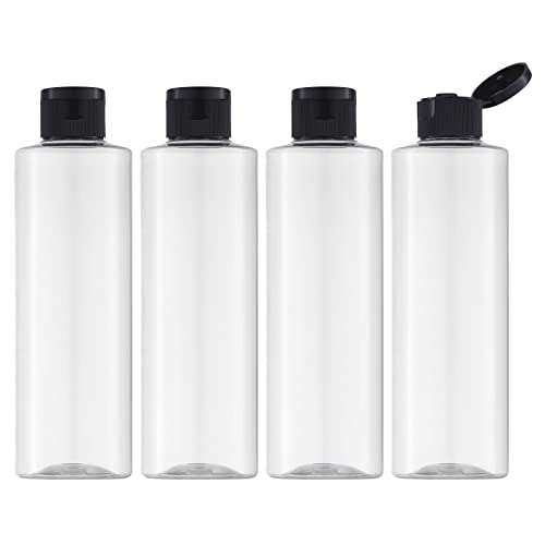 LISAPACK 8.3oz Travel Bottles with Flip Cap (4 Pcs) Empty Dispenser Container for Travel Size Cosmetics (250ml, Clear)