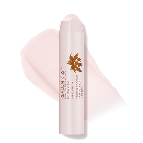 Revlon Lip Balm, Kiss Tinted Lip Balm, Face Makeup with Lasting Hydration, SPF 20, Infused with Natural Fruit Oils, 010 Tropical Coconut, 0.09 Oz