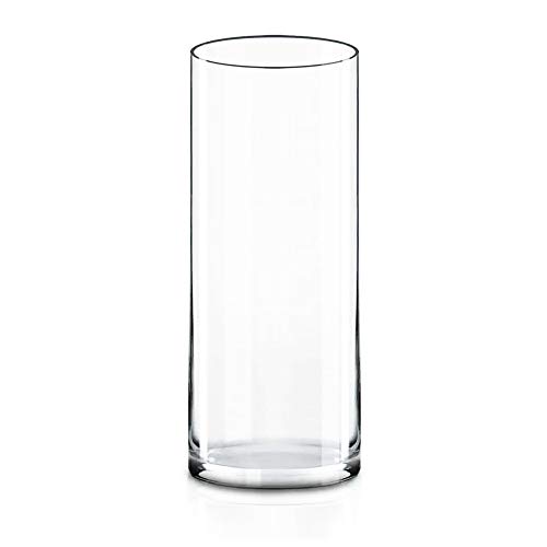 CYS Excel Clear Glass Cylinder Vase (H:12' D:4') | Multiple Size Choices Glass Flower Vase Centerpieces | Hurricane Floating Candle Holder Vase