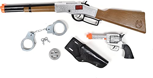 Wild West Cap Play Set – 6 Piece Western Toys for Kids | Cowboy Sheriff Cap Blaster with Handcuffs | Ring Caps Sold Separately - Maxx Action