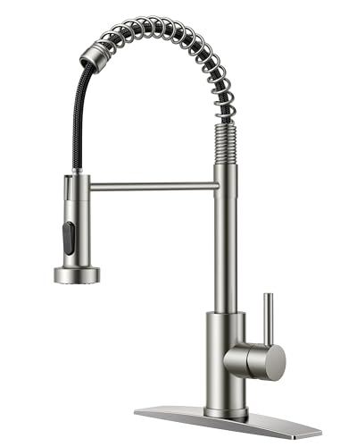 FORIOUS Kitchen Faucet with Pull Down Sprayer, Brushed Nickel Stainless Steel Kitchen Faucet, Utility Single Handle Spring Sink Faucets 1 or 3 Hole, Kitchen Faucets for Farmhouse Camper Laundry Rv Bar