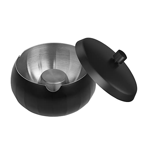 Ashtray for Cigarette JSVER Stainless Steel Ashtray, Smokeless Odorless Ash Tray with Lids, Tabletop Ashtrays For Home Office Outdoor Balcony (Black)