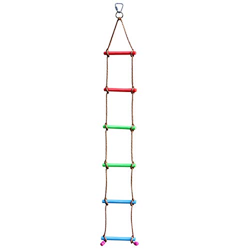 Rainbow Craft 6.6FT Climbing Rope Ladder Ninja Ladder for Kids - Kids Ninja Warrior Obstacle Course Accessories - Ninja Warrior Slackline Ladder, Playground Ninja Obstacles Swing Rope Ladder