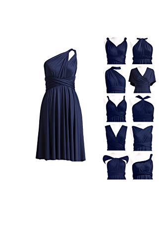 72styles Short Infinity Bridesmaid Dresses Navy Blue Convertible Dresses Midi Multiway Transformer Twist Wrap Midi Dresses