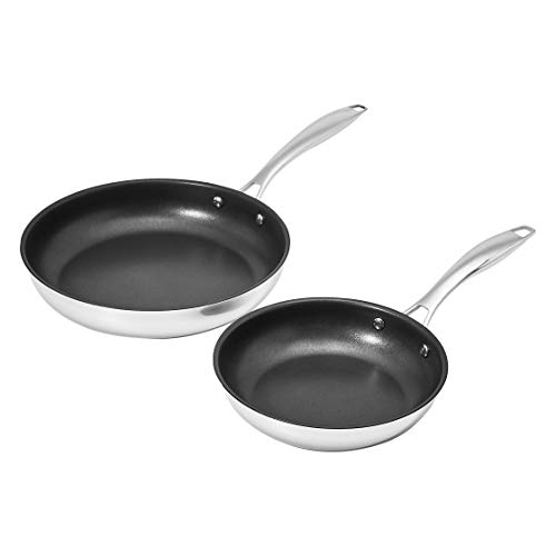 Amazon Basics 2-Piece Non-Stick Stainless Steel Fry Pan Set, 10-Inch and 8-Inch