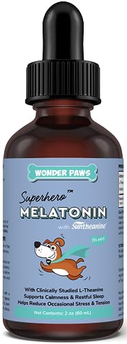 Wonder Paws Melatonin for Dogs – Pet Melatonin with L-Theanine (Suntheanine) –Occasional Anxiety Relief for Dogs, Stress, Calming, Relaxation & Sleep Support – Liquid Dog Melatonin 2oz (60ml)