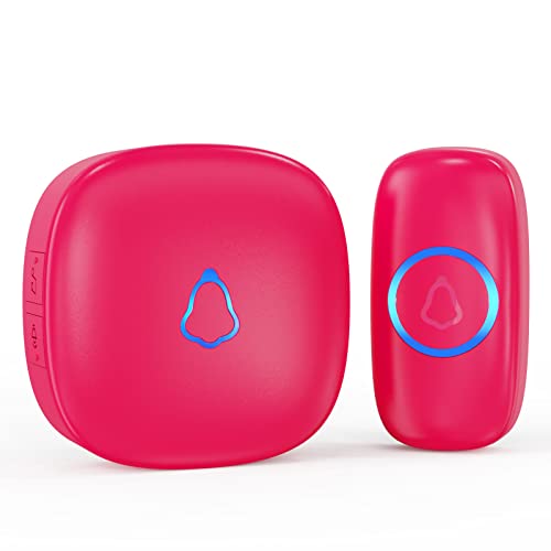 SECRUI Wireless Doorbells for Home, Classrooms, Apartments, Businesses, etc. Easy to Use, Adjustable Volume, 58 Chimes, Colorful LED, Waterproof, 1000Ft Range, M520+F55, Rose Red
