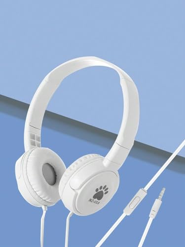 Paw Pattern TPU Wired Headset Headphone Wired AUX 3.5mm Over Ear Cat LED Light Fit Adult & Kids Foldable Stereo Headset Earmuffs with Microphone for PC PS4 Game Cellphone Laptop Pad