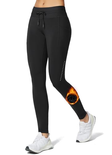 BALEAF Women's Fleece Lined Warm Leggings Winter Thermal Waterproof Tights High Waisted Ski Hiking Pants Gear with Pockets Black M