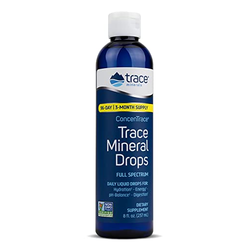 Trace Minerals ConcenTrace Drops | Full Spectrum Minerals | Ionic Liquid Magnesium, Chloride, Potassium | Low Sodium | Energy, Electrolytes, Hydration | 96 Day Supply, 8 fl oz (Pack of 1)