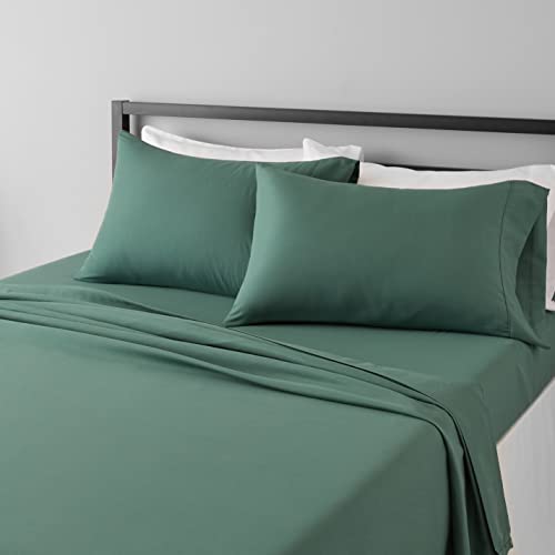 Amazon Basics Lightweight Super Soft Easy Care Microfiber 4-Piece Bed Sheet Set with 14-Inch Deep Pockets, Queen, Emerald Green, Solid