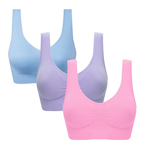 Vermilion Bird Women's Seamless Comfortable Sports Bra with Removable Pads 3 Pack XL