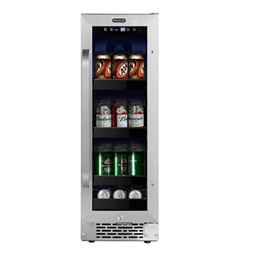 Whynter BBR-638SB Built-in Under Counter 12 inch Beverage Refrigerator and Cooler, Fridge with Glass Door, 2.0 cu. ft, Stainless, 60 Capacity