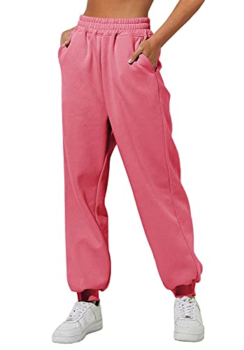 Yovela Womens Cute Preppy Clothes Sweatpants for Teen Girls School Pants Petie Y2k Trendy Lounge Trousers with Pockets Pink
