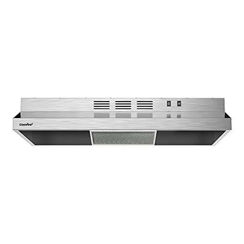 Comfee CVU30W2AST Range Hood 30 Inch Ducted Ductless Vent Hood Durable Stainless Steel Kitchen Hood for Under Cabinet with 2 Reusable Filter, 200 CFM, 2 Speed Exhaust Fan Silver