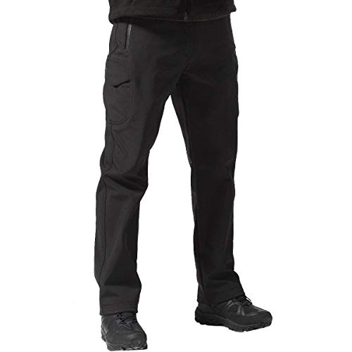 FREE SOLDIER Men's Outdoor Softshell Fleece Lined Cargo Pants Snow Ski Hiking Pants with Belt (Black 34W/30L)