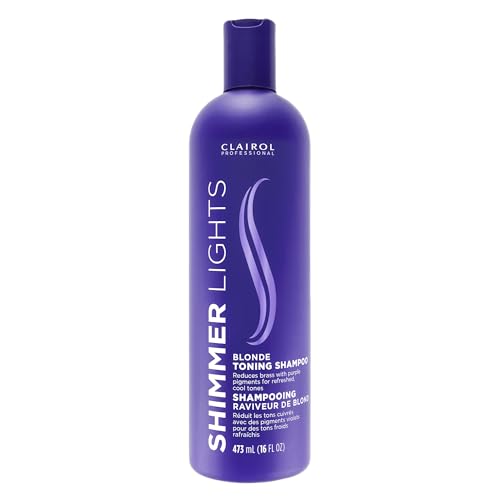 Clairol Professional Shimmer Lights Purple Shampoo, 16 fl. Oz, Neutralizes Brass & Yellow Tones, For Blonde, Silver, Gray & Highlighted Hair Packaging May Vary