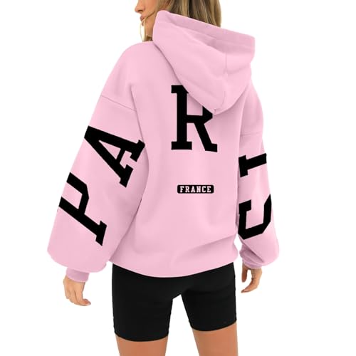 BLUBUKLKUN my orders placed recently by me Paris Sweatshirt Youth Hoodies for Women Long Sleeve Oversized Fall Fashion 2023 Hooded Sweatshirt Fleece (Pink, L)