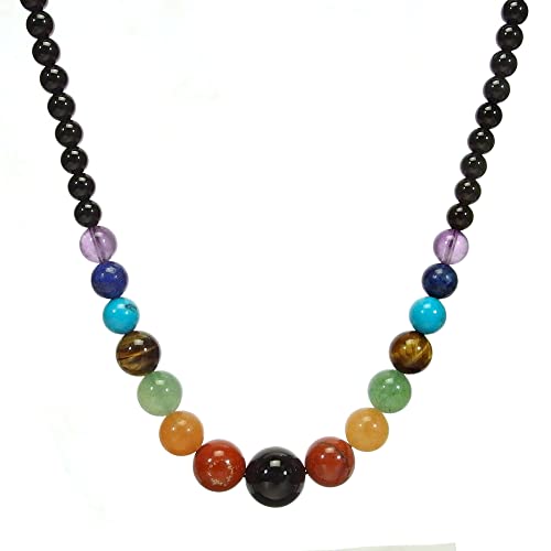 Ayriwoyi 7 Chakra Necklace for Women Natural Stone Necklace Healing Crystal Necklace for Women 20 inches Black Agate Beaded Necklace Mother's Day gift