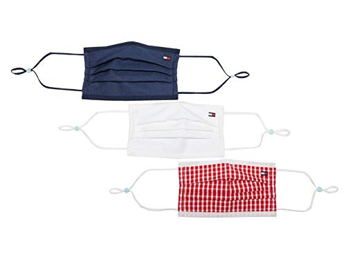 Tommy Hilfiger Reusable Cloth Face Mask 3-Pack, Red/White/Navy Multi, 3 Count (Pack of 1)