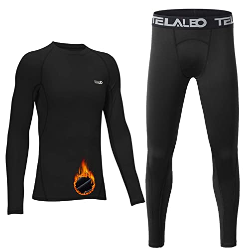 TELALEO Boys' Girls' Long Sleeve Compression Shirts Thermal Fleece Lined Kids Athletic Sports Tops Leggings Baselayer Set xsmal