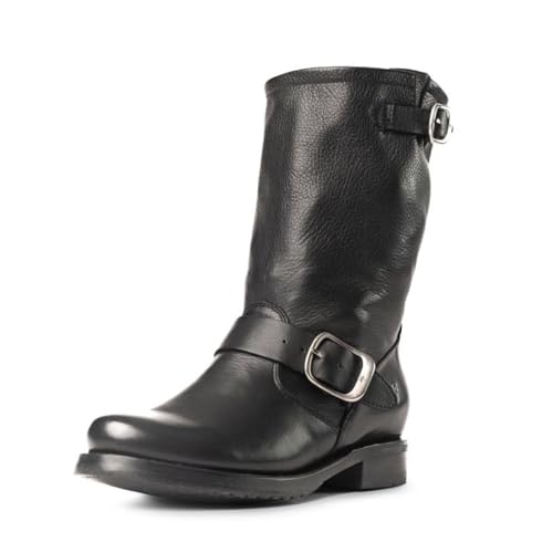 Frye Veronica Short Boots for Women Made from Full-Grain Leather with Antique Metal Hardware, Goodyear Welt Construction, and Rubber Lug Soles – 6 ¾” Shaft Height, Black Soft Vintage Leather - 8M