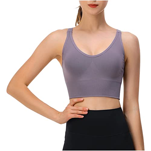 Women's Clothing Sale Clearance Women's Strappy Longline Sports Bra High Support Wirefree Cross Back Wirefree Removable Cups Workout Yoga Tank Top Bra Gym Shirt Purple M