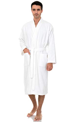 TowelSelections Turkish Terry Kimono Bathrobe - 100% Turkish Cotton, Terry Cloth Bath Robe for Women and Men, Made in Turkey (White, L/XL)