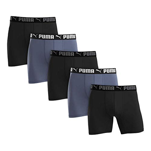 PUMA Men's Microfiber Boxer Brief, 5-pack (Large, Black and Gray)