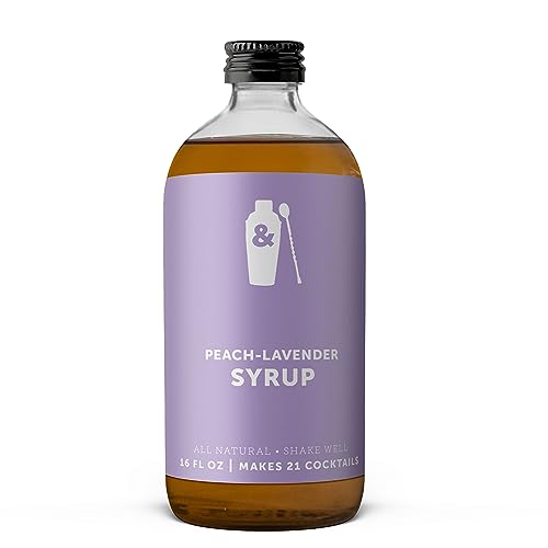 Shaker & Spoon Peach Lavender Cocktail Syrup, 16oz Floral & Fruity Flavored Syrups for Drinks, Vegan Cocktail Mixers, Mocktails, Non Alcoholic Drinks