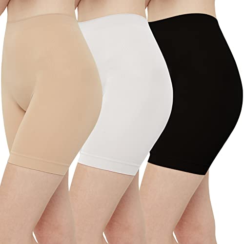 INNERSY Women's Slip Shorts for Under Dresses High Waisted Shorts 3-Pack(Black Nude White,X-Large)