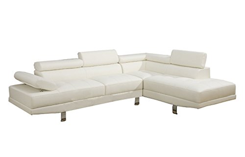 Poundex 2 Pieces Faux Leather Sectional Right Chaise Sofa, Assorted in White