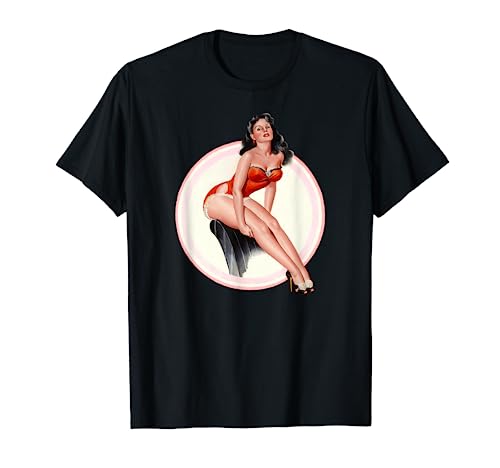 Hot Pin Up Girl Relaxing in Red Lingerie-Classic Pinup Girl T-Shirt