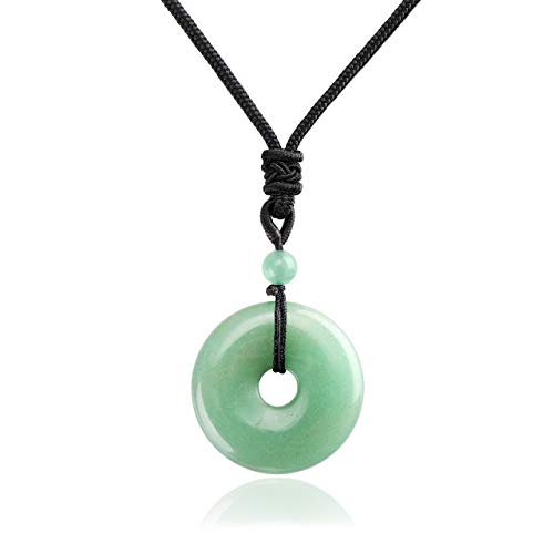 Jovivi 30mm Circle Donut Healing Crystals Necklace Natural Green Aventurine Semi-Precious Gemstone Stone Amulet Lucky Coin Donuts Protection Reiki Chakra Pendant Adjustable Rope