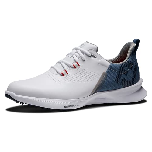 FootJoy Men's FJ Fuel Golf Shoe, White/Blue Fog/Red, 10