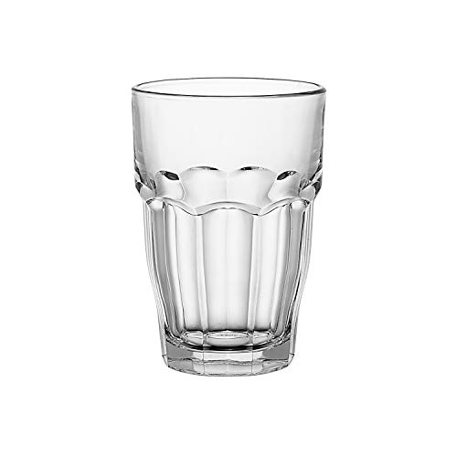 Bormioli Rocco Rock Bar Stackable Beverage, Set Of 6 Dishwasher Safe Drinking Glasses For Soda, Juice, Milk, Coke, Beer, Spirits – 12.5oz Durable Tempered Glass Water Tumblers For Daily Use