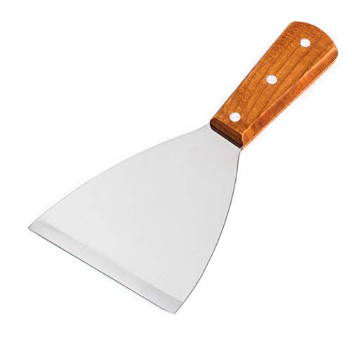 Super Z Outlet Stainless Steel Blade Grill Slant Edge Scraper Wooden Handle for Food Service, Cleaning Supplies, Barbecue Cooking Restaurants