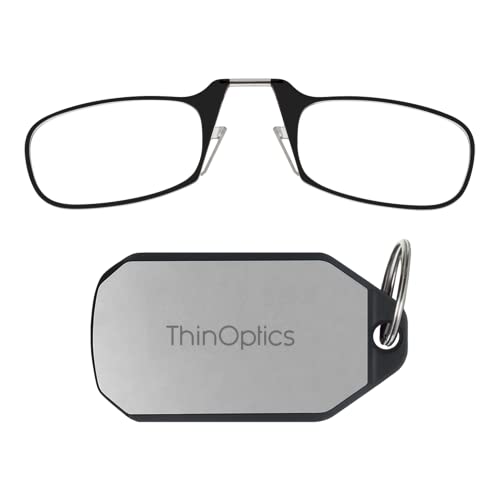 ThinOptics unisex adult Keychain Case + Reading Glasses, Black, 44 mm US