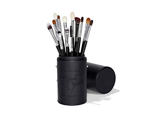 Morphe x James Charles Eye Brush Set - Curated Set of 13 Full-Sized Eye Brushes for Creating Colorful, Blended Looks On-The-Go - Natural and Synthetic with a Custom Tubby