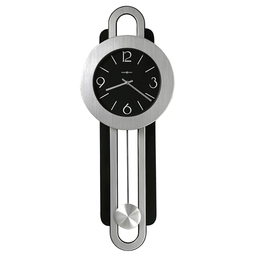 Howard Miller Gwyneth Wall Clock 625-340 – Modern, Two-Toned Brushed Nickel & Satin Black Finishes, Spun Silver Finished Pendulum Bob, Quartz Movement