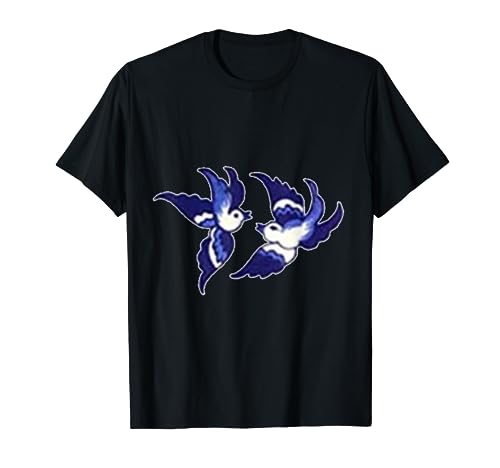 Classic Blue Willow Bird Design T-Shirt