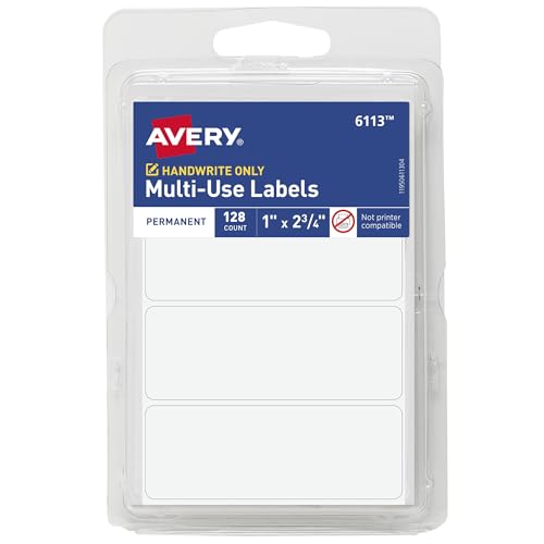 Avery Multi-Use Permanent Labels, 1' x 2.75', White, Non-Printable, 128 Blank Labels Total (6113)
