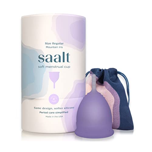 Saalt Soft Menstrual Cup - Best Sensitive Reusable Period Cup - Wear for 12 Hours - Tampon and Pad Alternative (Regular (Pack of 1), Mountain Iris)