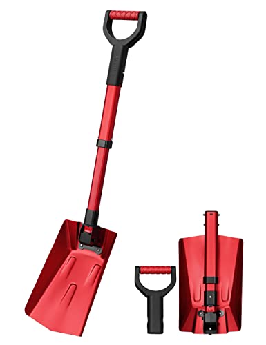 AstroAI 39' Folding Snow Shovel for Car, Extendable Snow Shovel with Thickened Aluminum Handle and Reinforced Iron Hinge, Portable and Multifunctional for Cars, Snowmobiles, Camping and Mud, Red