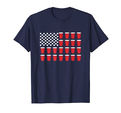 Beer Pong American Flag Red Cup Drinking Party Games T Shirt