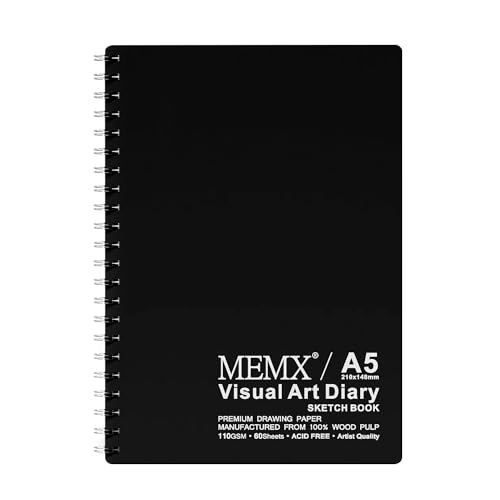 MEMX Sketch Book, 5.5”X8.5” 120 Pages (110gsm), Spiral Bound Artist Sketch Pad Notebook, Durable Acid Free Drawing Paper for Drawing, Writing, Painting, Sketching or Doodling, White