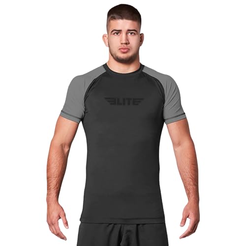 Elite Sports New Item Standard Short Sleeve Compression, Mma, Bjj, No Gi, Cross Training Rash Guard, Medium, Gray